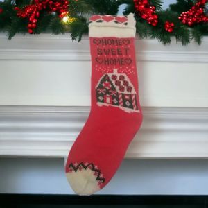 Christmas Stocking Knit Sock Home Sweet Home Red Green White Home Decor Chimney